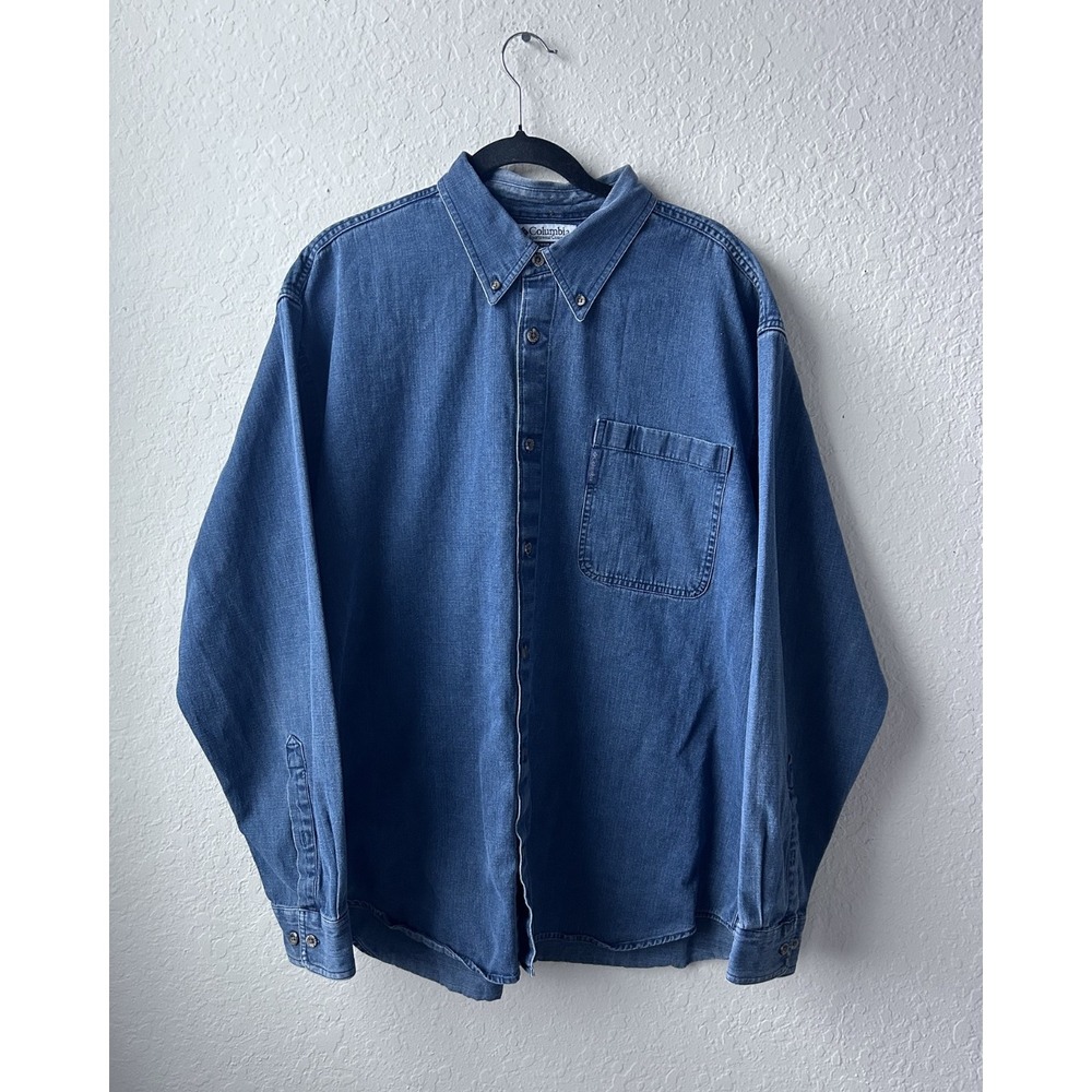 Vintage 2000s Men's Columbia Medium-Dark Denim Long Sleeve Shirt (Extra Large)